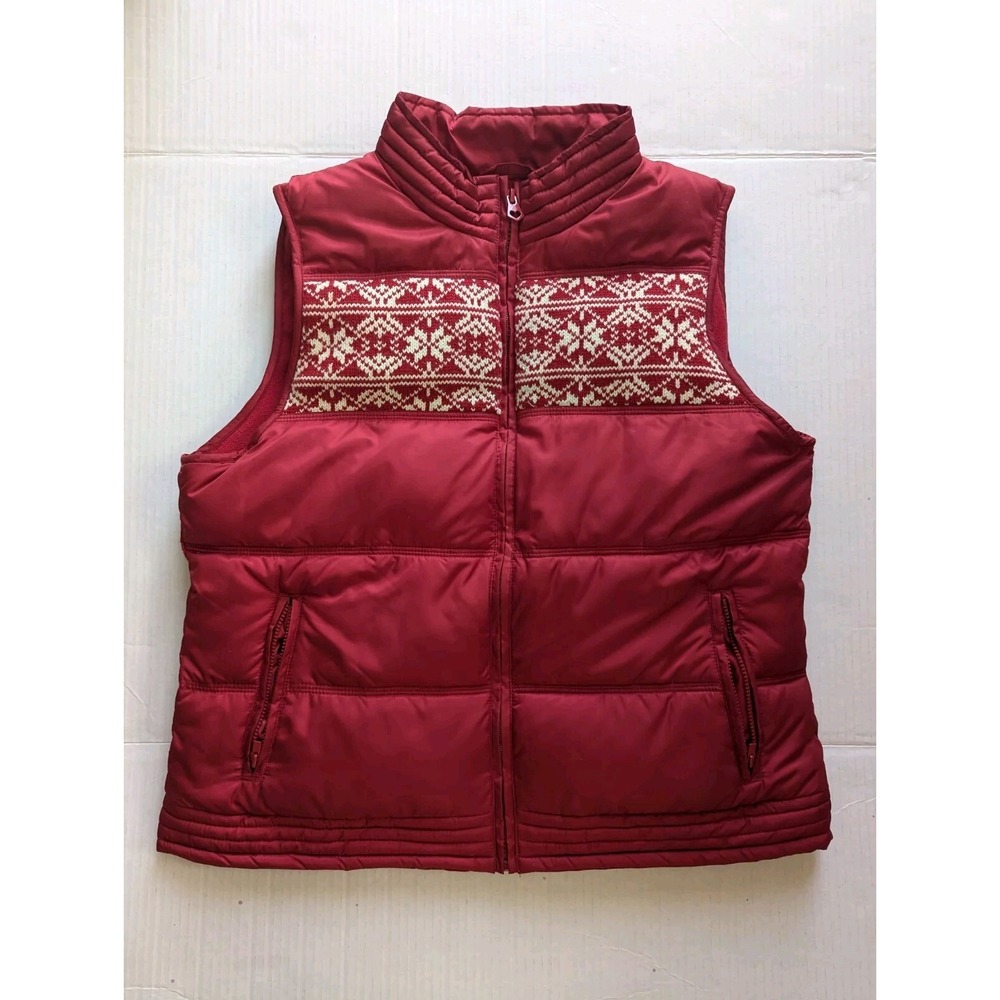 OLD NAVY Vest Sweater Women's M Red Puffer Fleece Lining  20%  Wool On Front